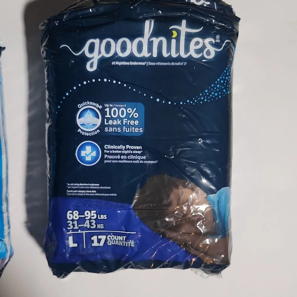 Goodnites Overnight Large 68-95 lbs 2 Packs 17 Count Disposable Diapers Unisex